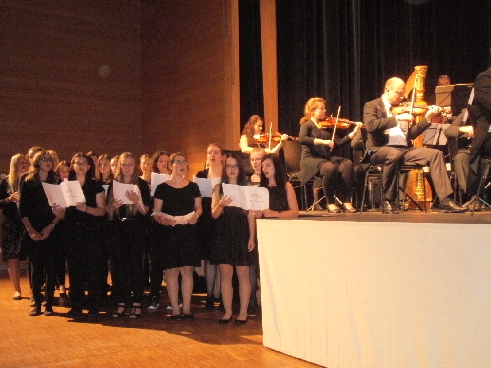 Der große Auftritt ist gekommen: Chor-Workshopdteilnehmer des RTG Nittenau singen den Eingangschor aus Smetanas "Die verkaufte Braut" in der Schwarzachtalhalle.