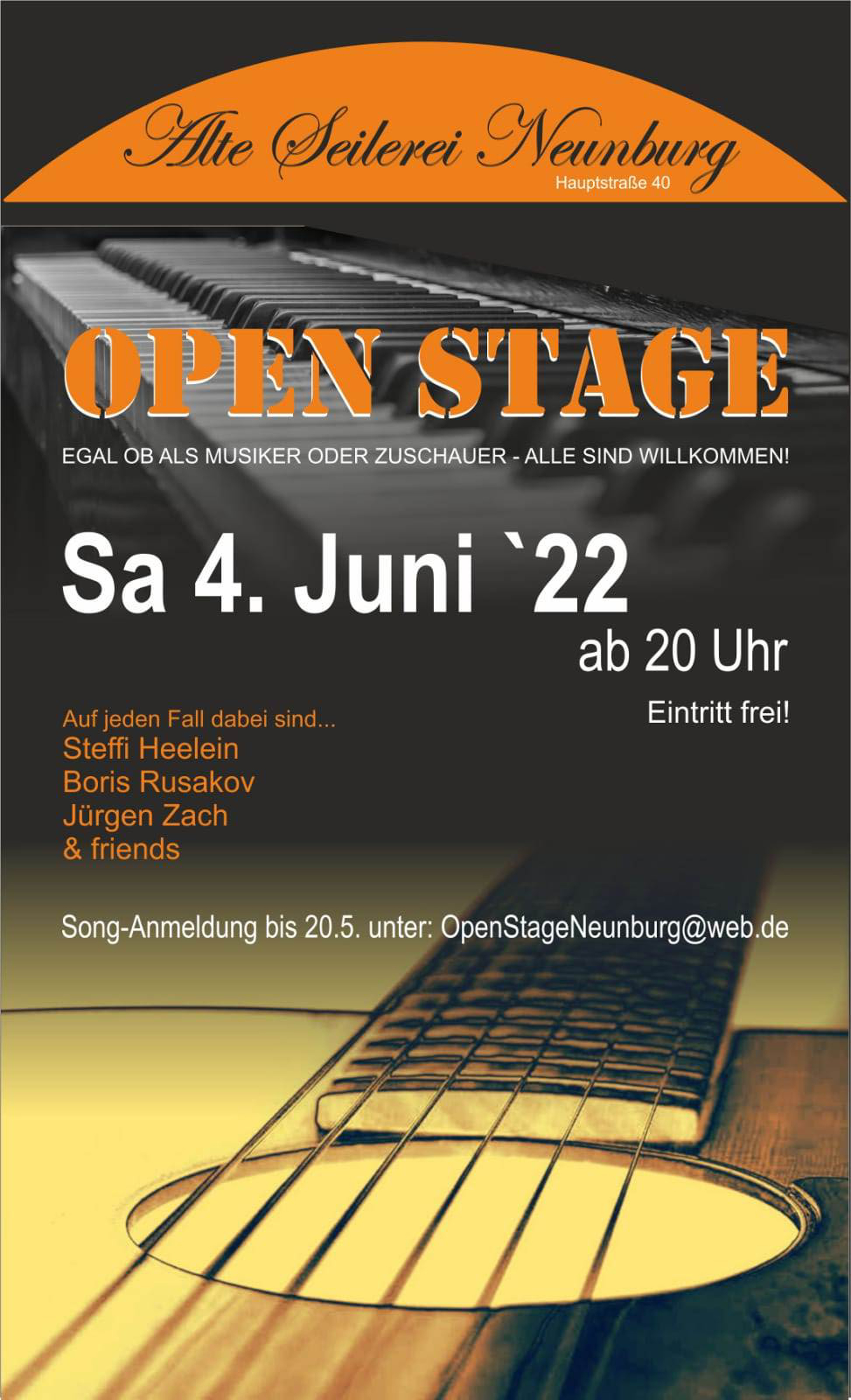 "Open Stage" hat am 4. Juni, 20 Uhr, in der Alten Seilerei Premiere. Interessenten an einer Teilnahme können sich ab sofort bis zum 25. Mai anmelden. Grafik: Jürgen Zach ﻿
