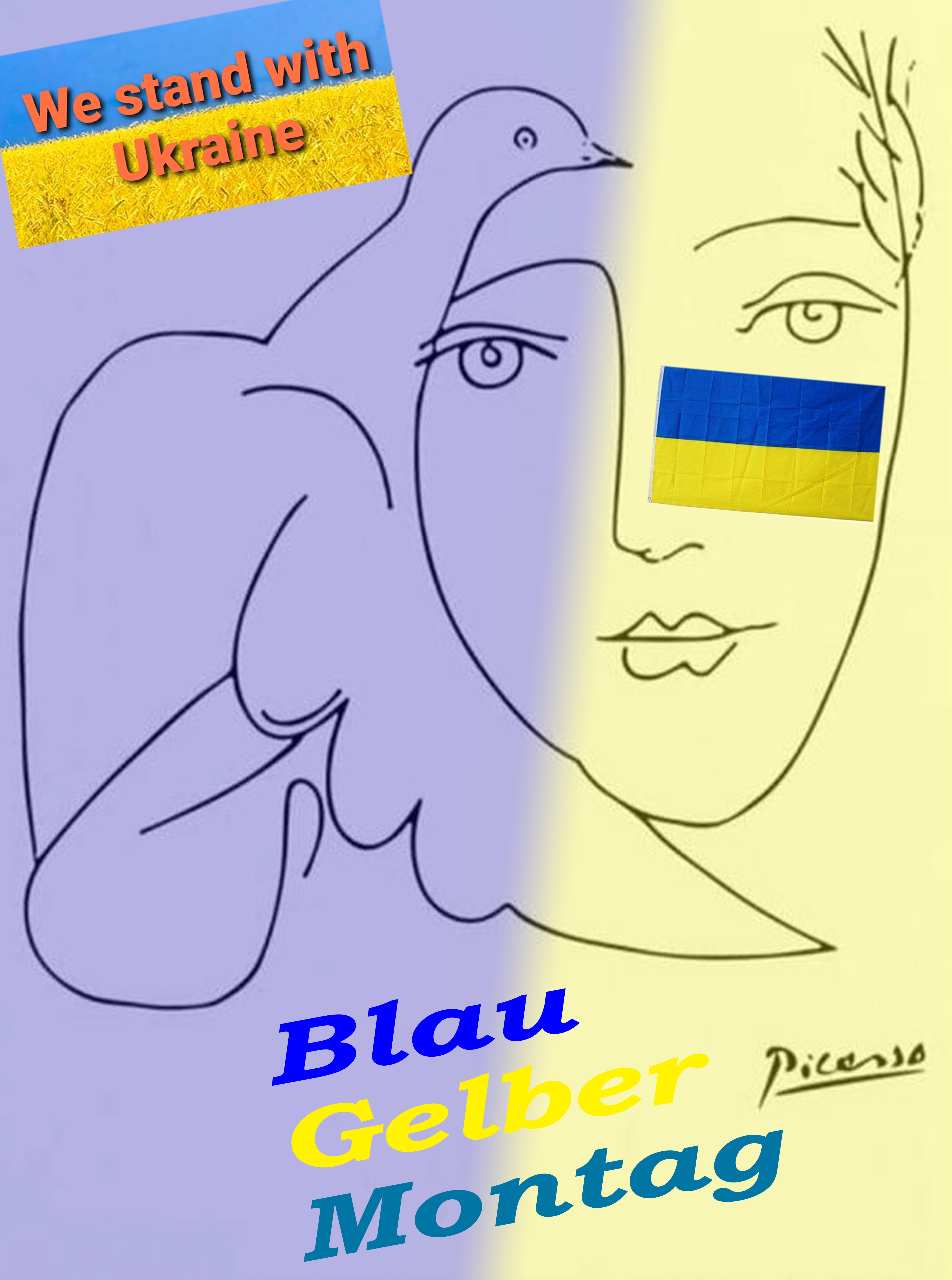 Solidarität mit der Ukraine will der Blau-Gelbe Montag der Vier Unverdorbenen mit Special Guests vermitteln. Grafik: Alfred Grassmann